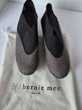 bernie mev. Metallic Gray Woven Slip-On Flats